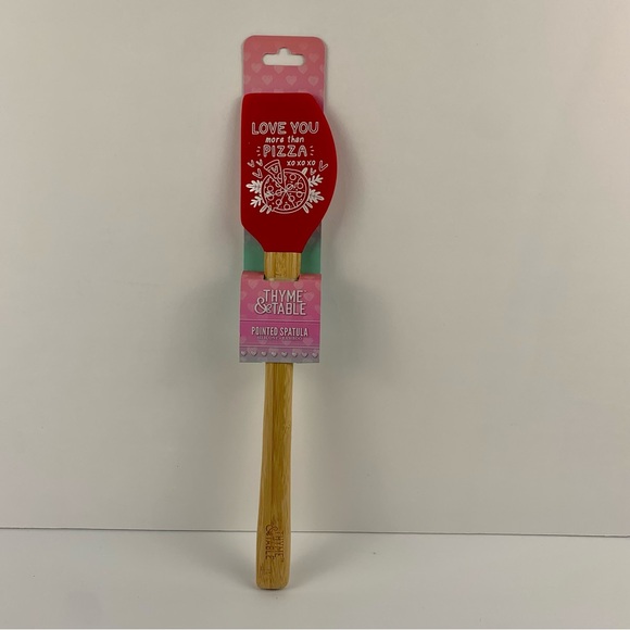 Thyme & Table Silicone and Bamboo Love You More Than Pizza Pointed Spatula Vday - Picture 2 of 7